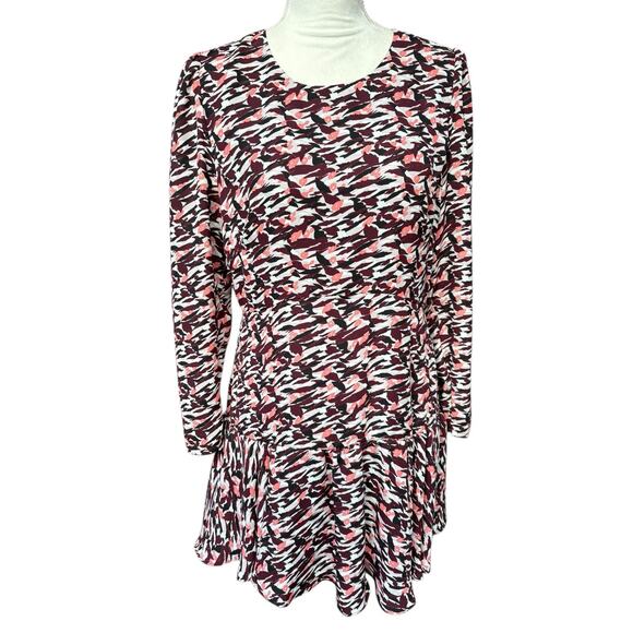 Reiss Long Sleeve Aster Print Ruffle Skirt Tiered Fit and Flare Mini Dress - 10 - Picture 2 of 9
